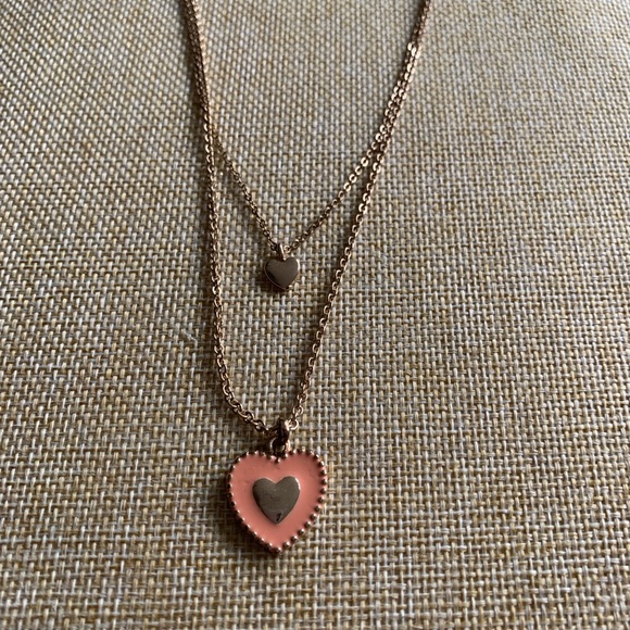 My Hearts pendant. Double layer with peach enamel. Gold tone. - Picture 2 of 4